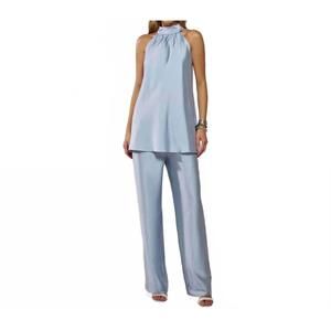 NEW RAIZZ gisele satin top and pants set with scarf in blue